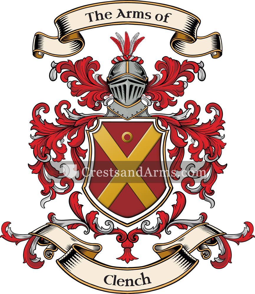 The Clench coat of arms, drawn from the recorded blazon