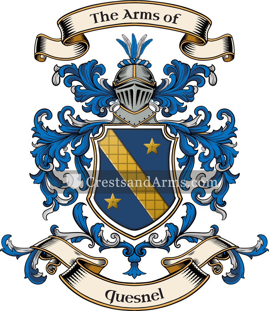 The Quesnel coat of arms, drawn from the recorded blazon