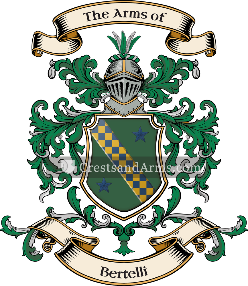 The Bertelli coat of arms, drawn from the recorded blazon