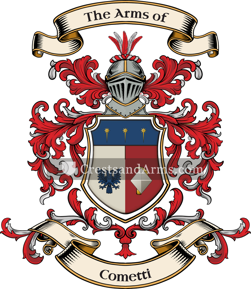 The Cometti coat of arms, drawn from the recorded blazon