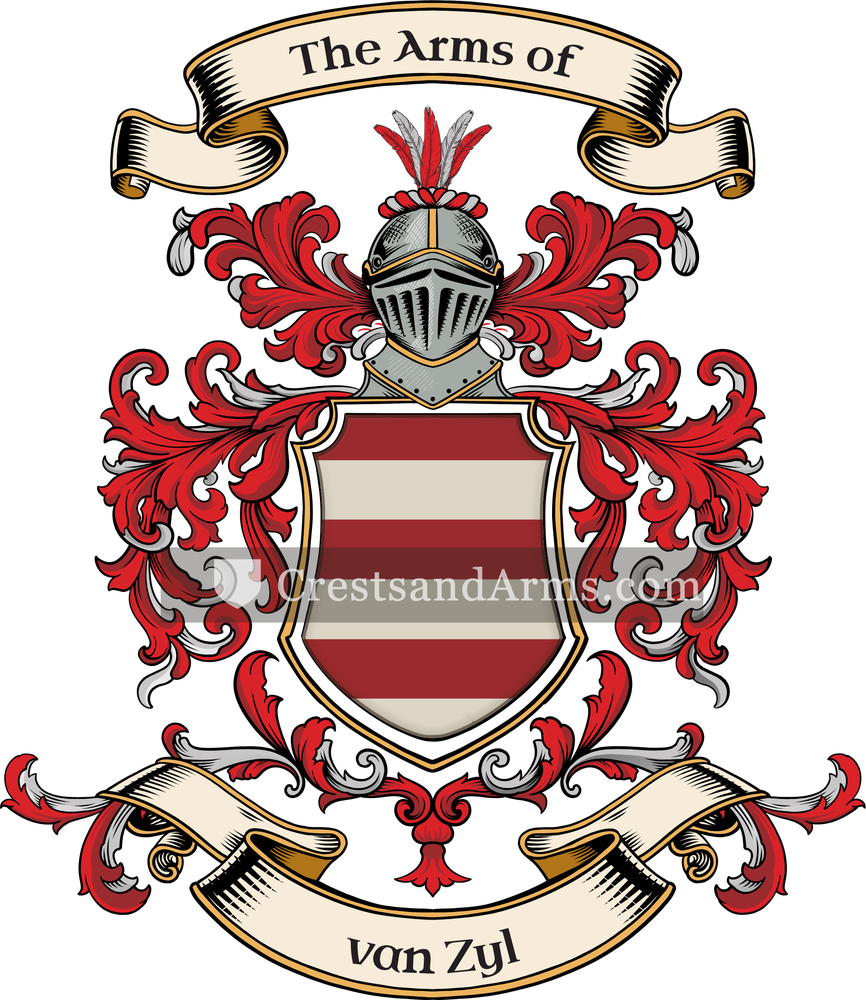 The van Zyl coat of arms, drawn from the recorded blazon