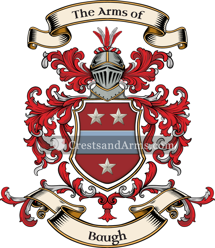 The Baugh coat of arms, drawn from the recorded blazon