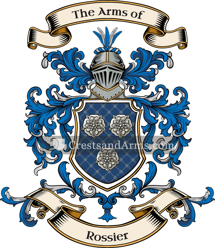 The Rossier coat of arms, drawn from the recorded blazon