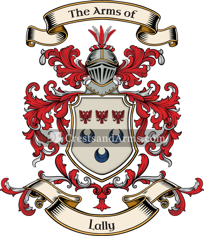 The Lally coat of arms, drawn from the recorded blazon