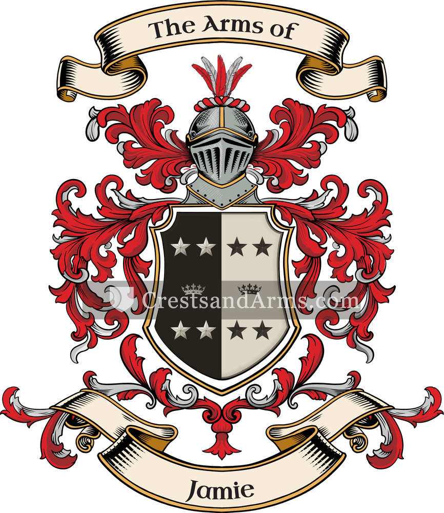 The Jamie coat of arms, drawn from the recorded blazon