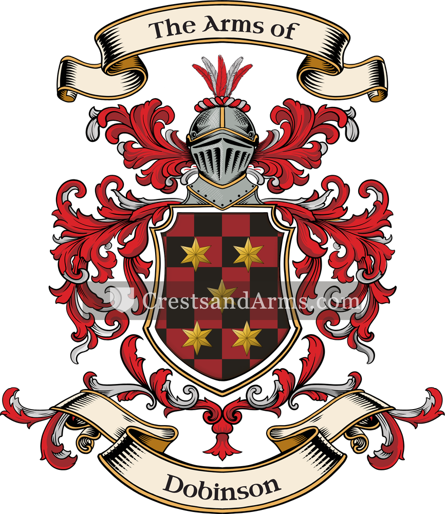 The Dobinson coat of arms, drawn from the recorded blazon