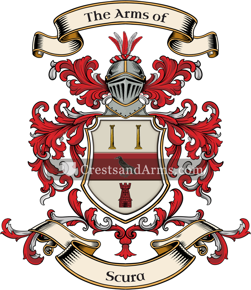 The Scura coat of arms, drawn from the recorded blazon