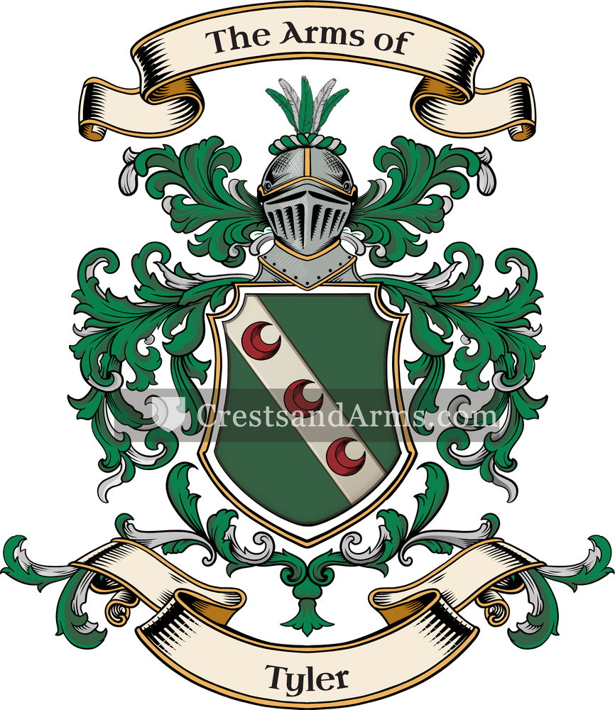 The Tyler coat of arms, drawn from the recorded blazon