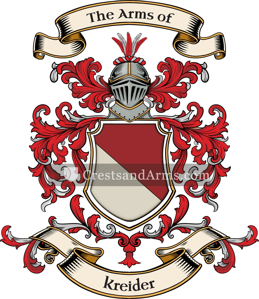 The Kreider coat of arms, drawn from the recorded blazon