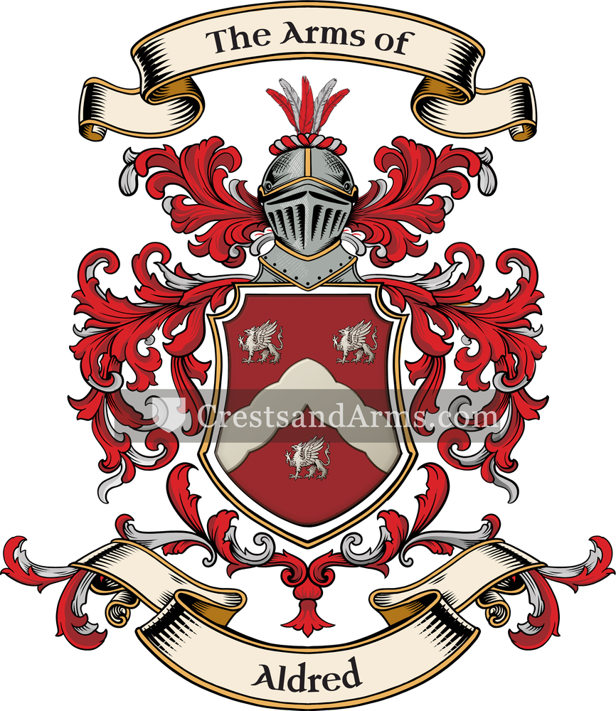 The Aldred coat of arms, drawn from the recorded blazon