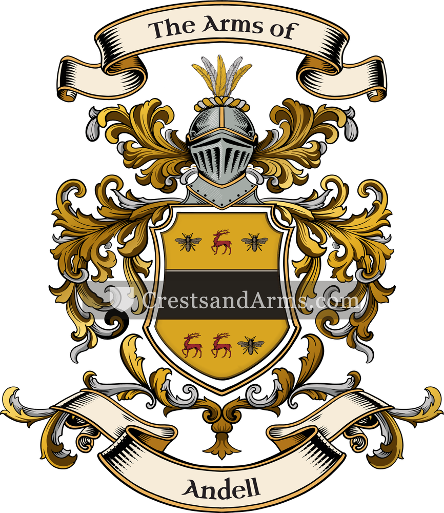 The Andell coat of arms, drawn from the recorded blazon