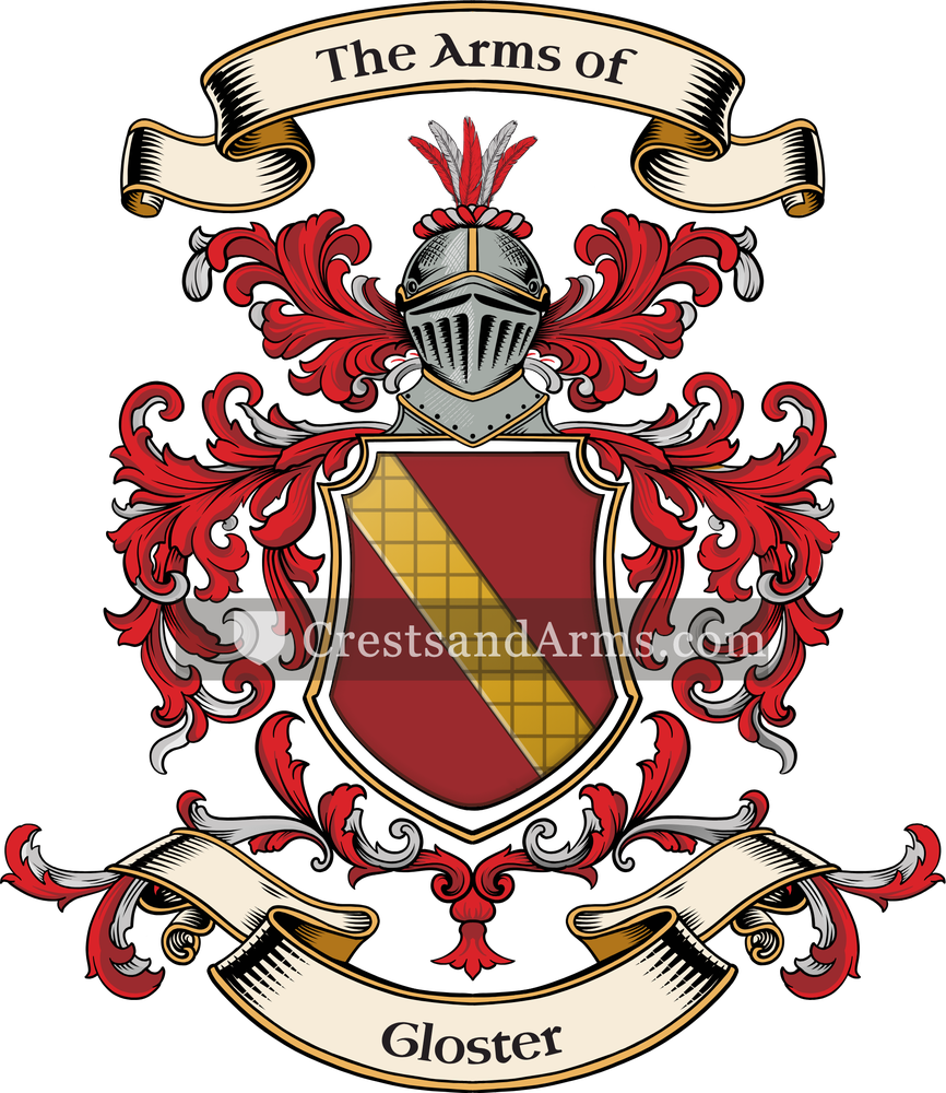 The Gloster coat of arms, drawn from the recorded blazon