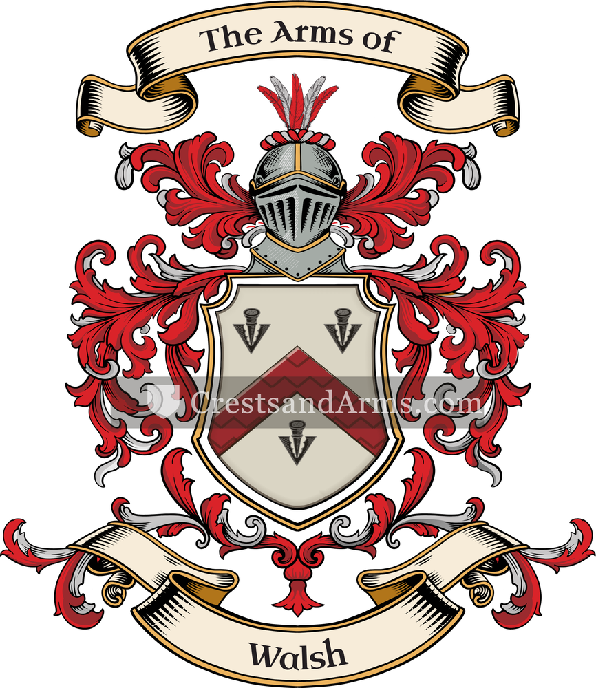 The Walsh coat of arms, drawn from the recorded blazon