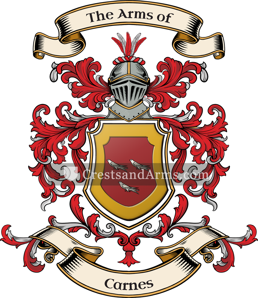The Carnes coat of arms, drawn from the recorded blazon