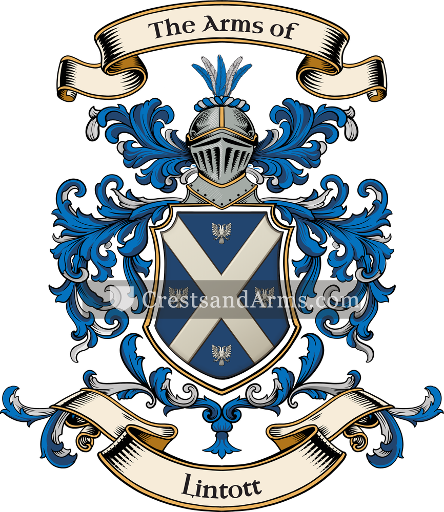 The Lintott coat of arms, drawn from the recorded blazon