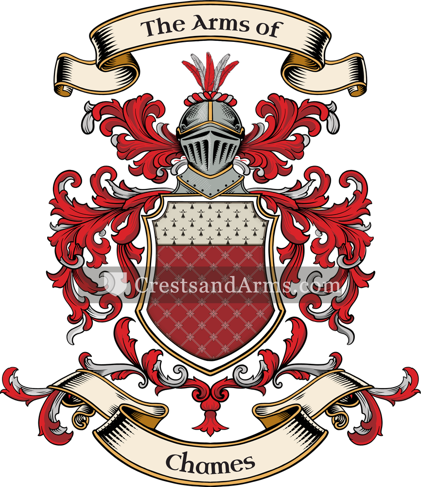 The Chames coat of arms, drawn from the recorded blazon