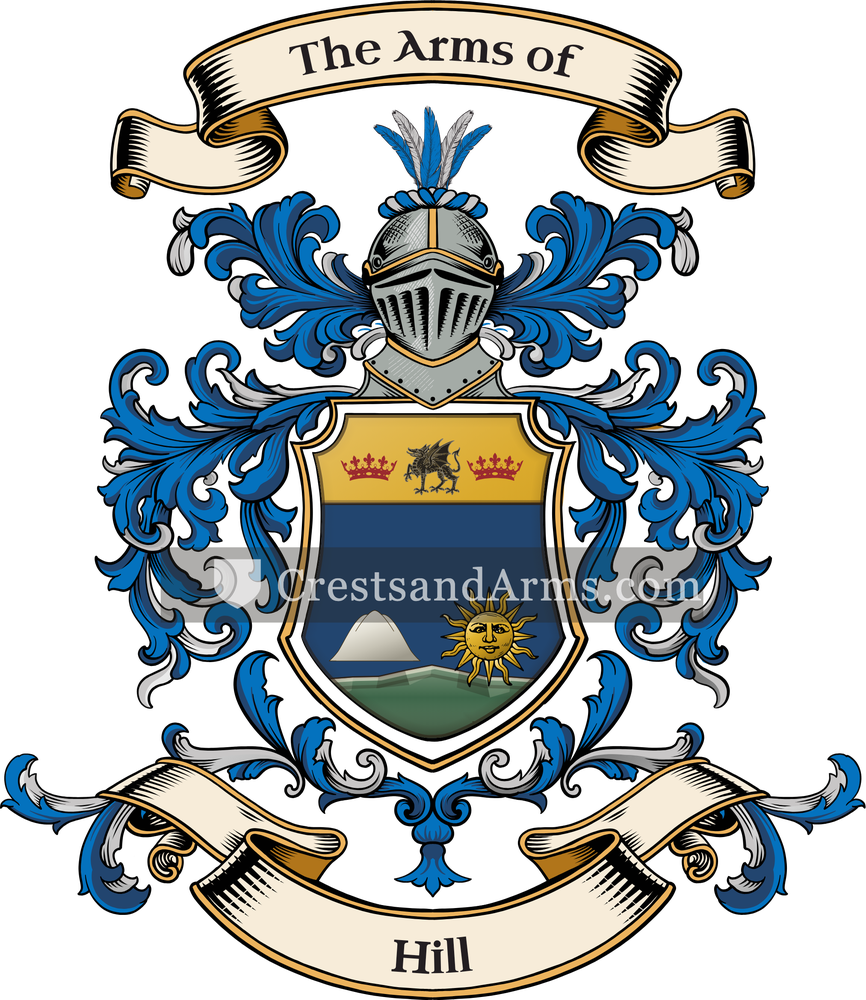 The Hill coat of arms, drawn from the recorded blazon