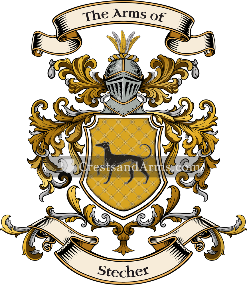 The Stecher coat of arms, drawn from the recorded blazon