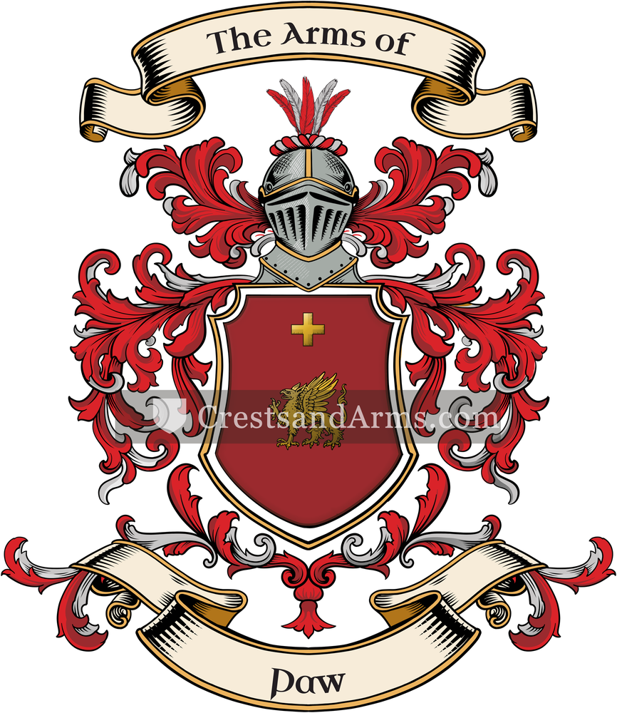 The Paw coat of arms, drawn from the recorded blazon