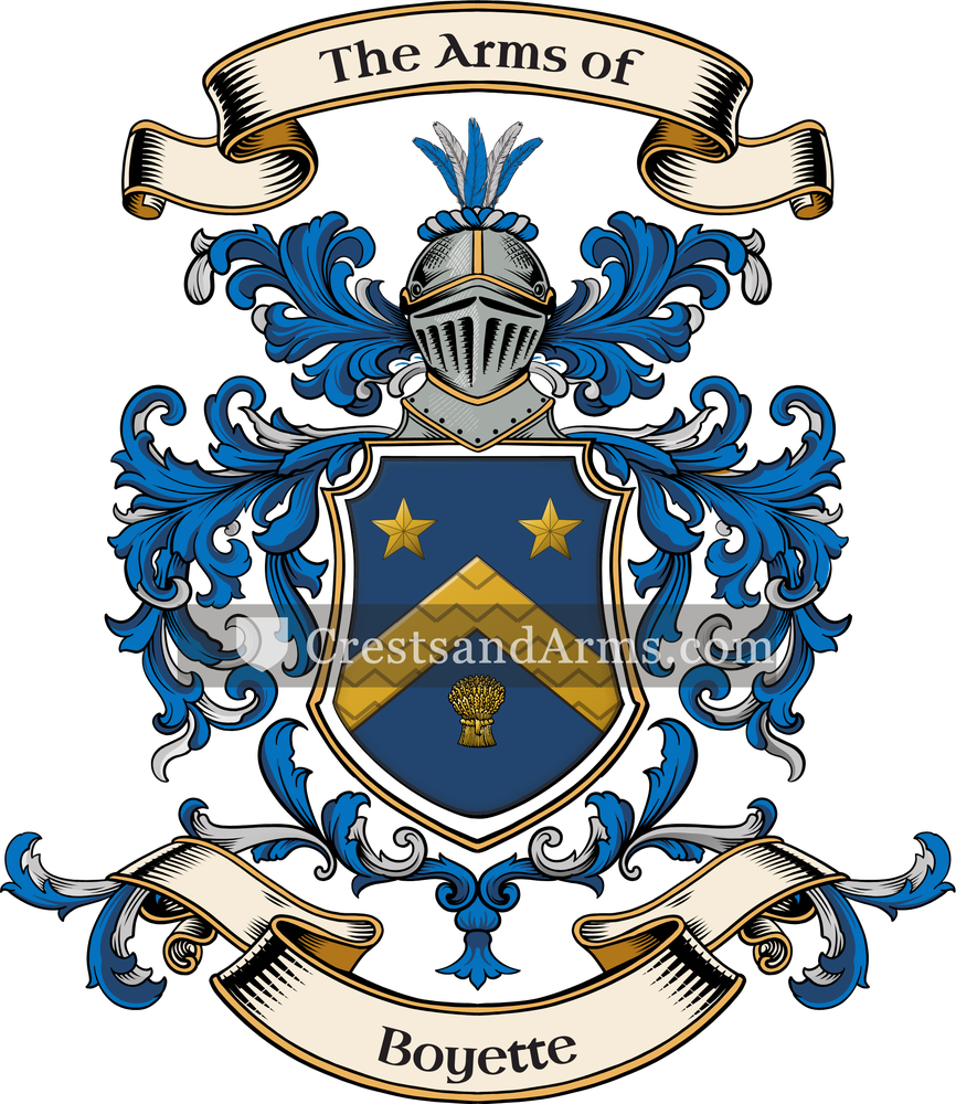 The Boyette coat of arms, drawn from the recorded blazon