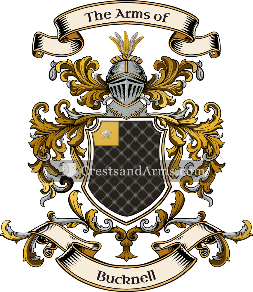 The Bucknell coat of arms, drawn from the recorded blazon