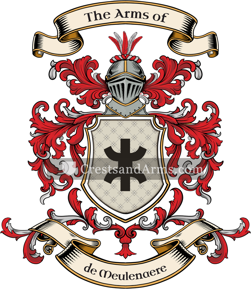 The de Meulenaere coat of arms, drawn from the recorded blazon
