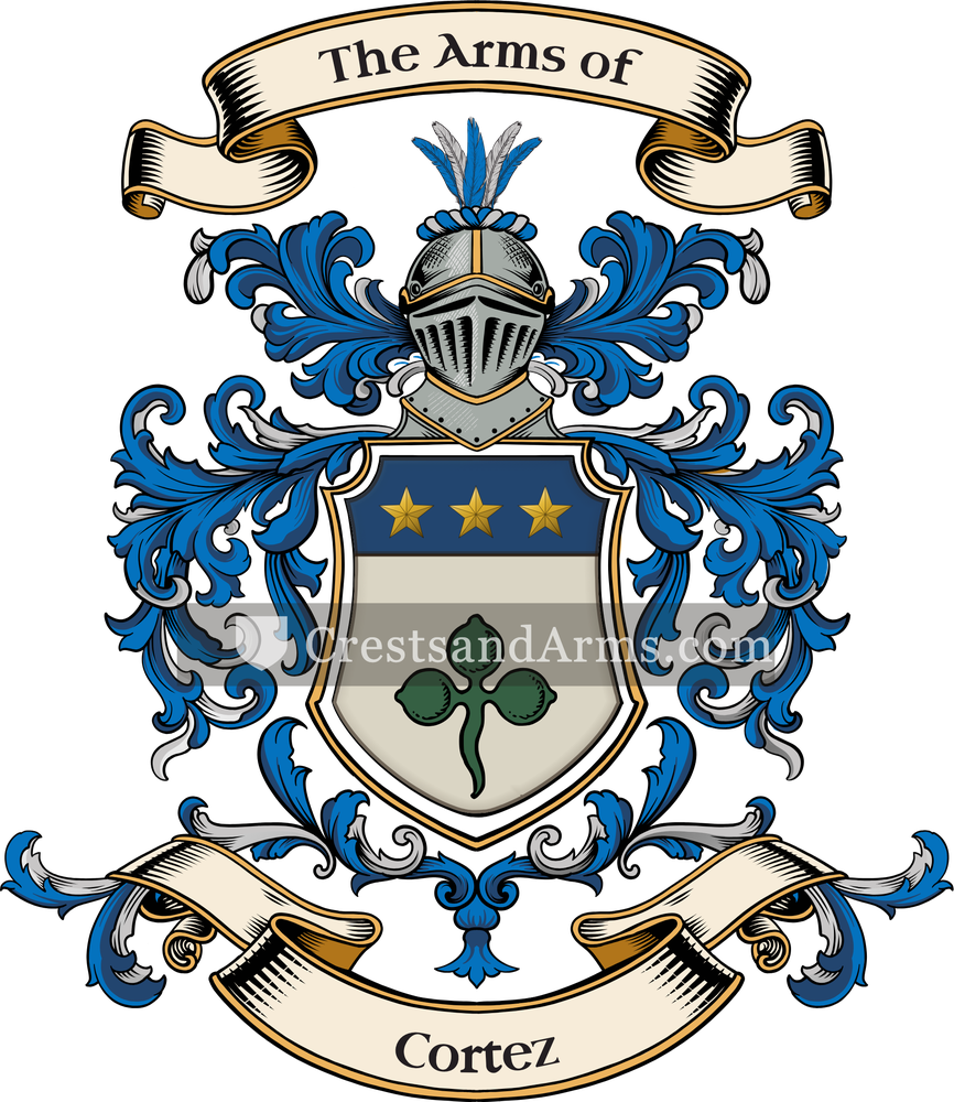 The Cortez coat of arms, drawn from the recorded blazon