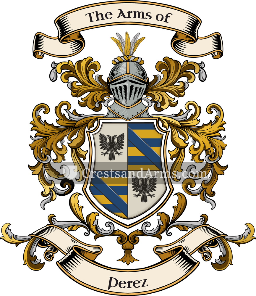 The Perez coat of arms, drawn from the recorded blazon