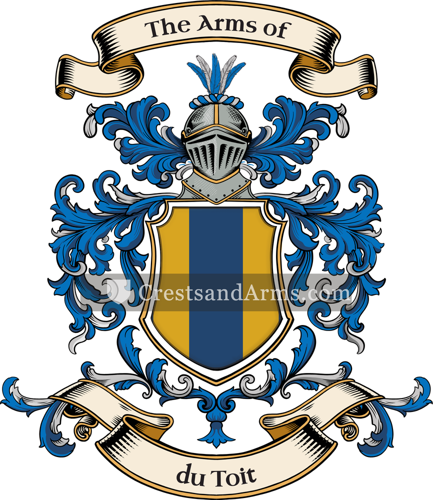 The du Toit coat of arms, drawn from the recorded blazon