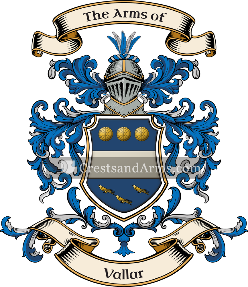 The Vallar coat of arms, drawn from the recorded blazon