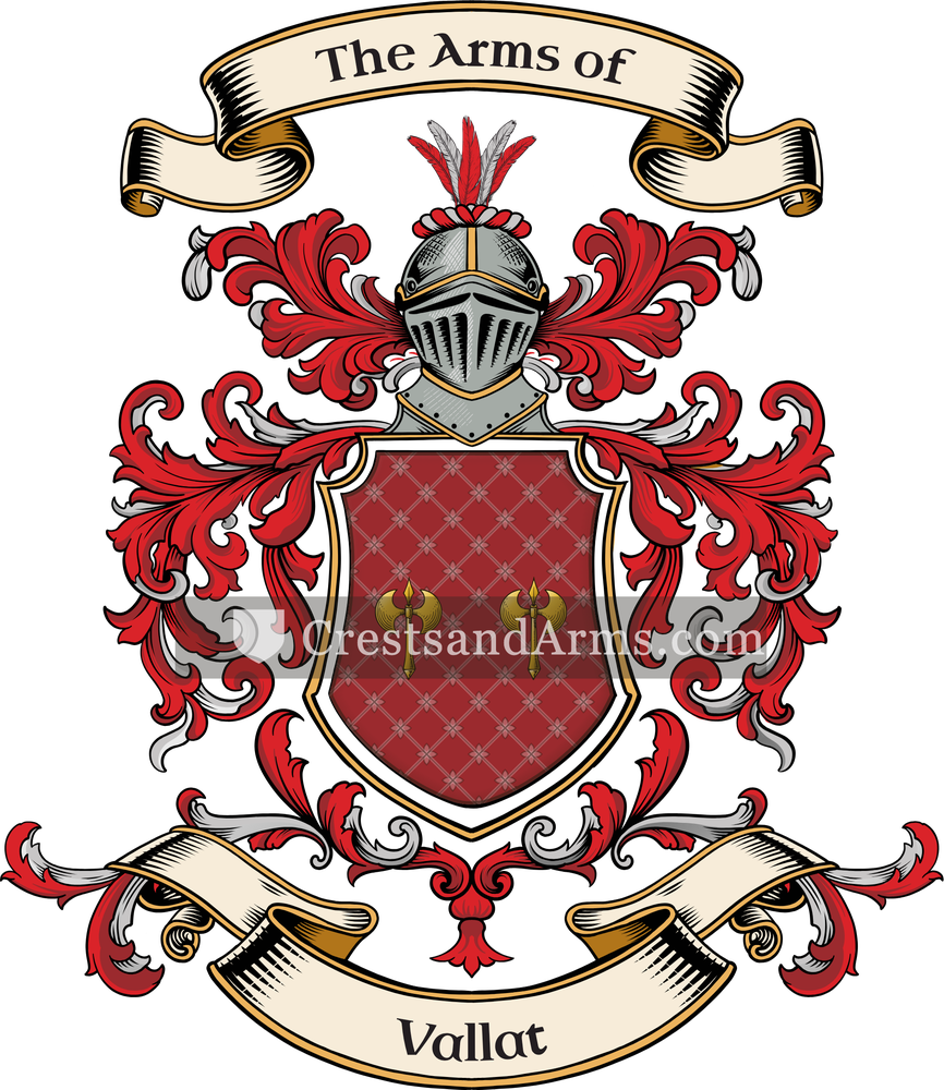 The Vallat coat of arms, drawn from the recorded blazon