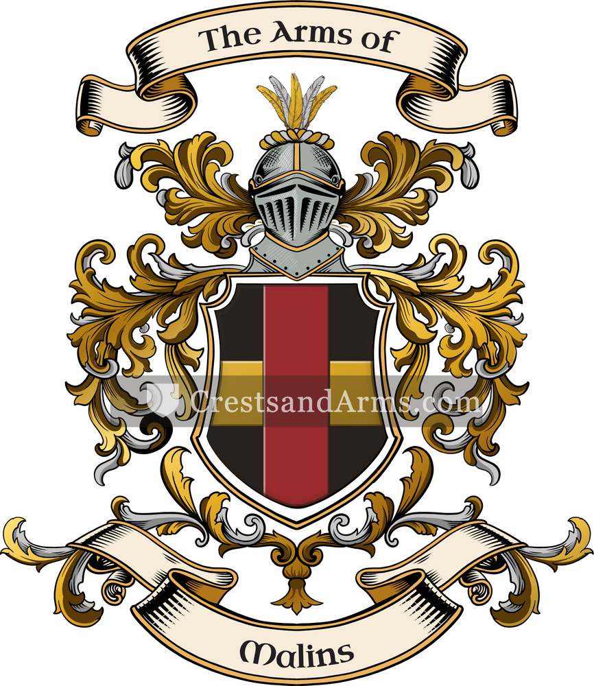 The Malins coat of arms, drawn from the recorded blazon
