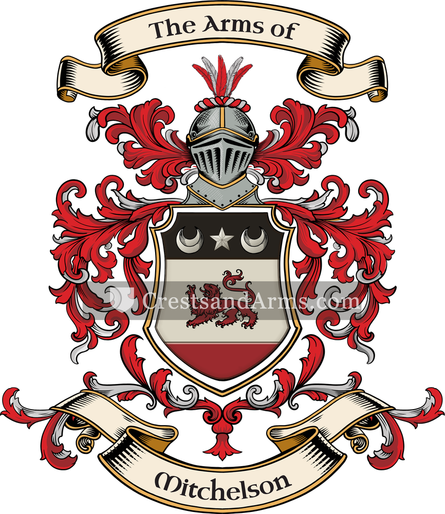 The Mitchelson coat of arms, drawn from the recorded blazon