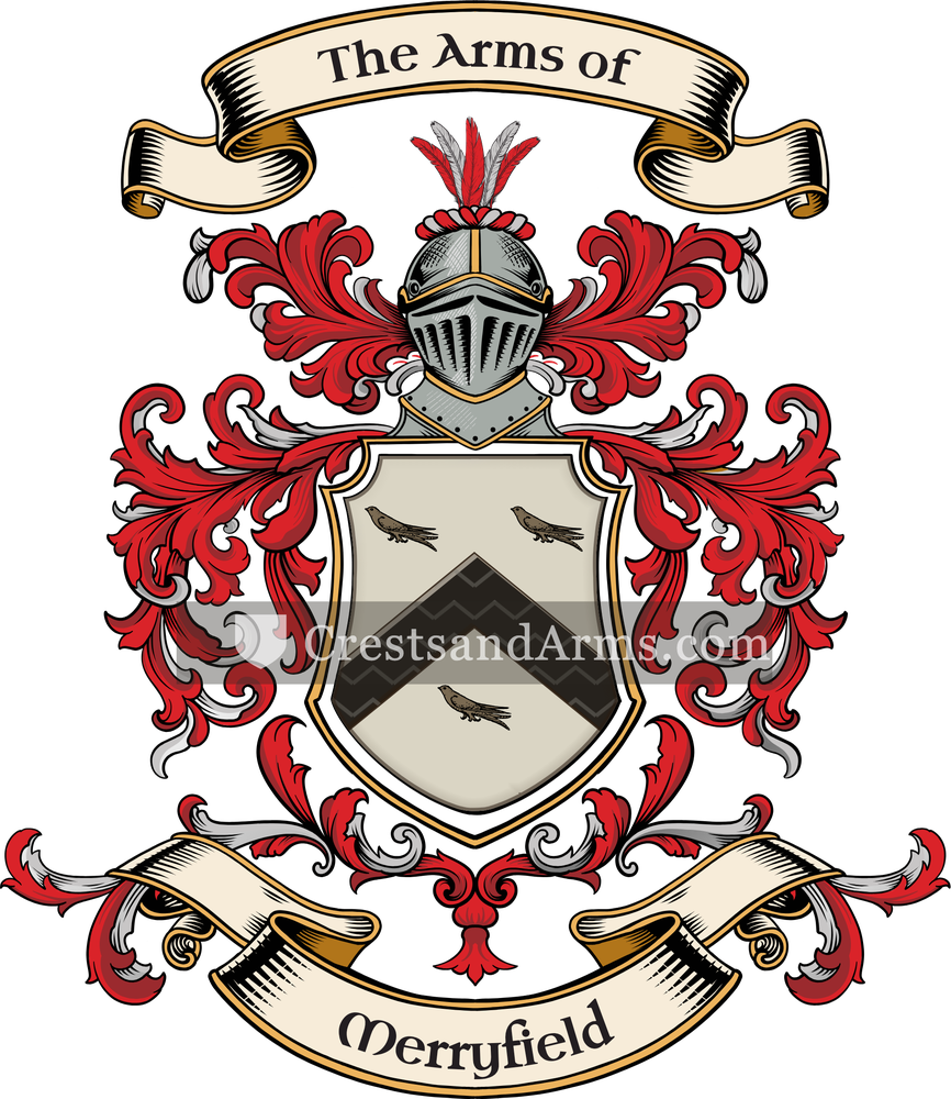 The Merryfield coat of arms, drawn from the recorded blazon