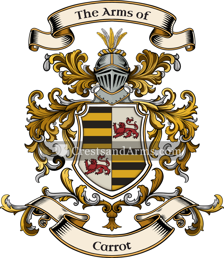 The Carrot coat of arms, drawn from the recorded blazon
