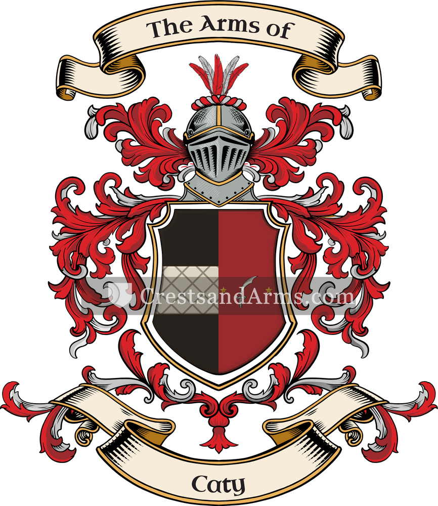 The Caty coat of arms, drawn from the recorded blazon