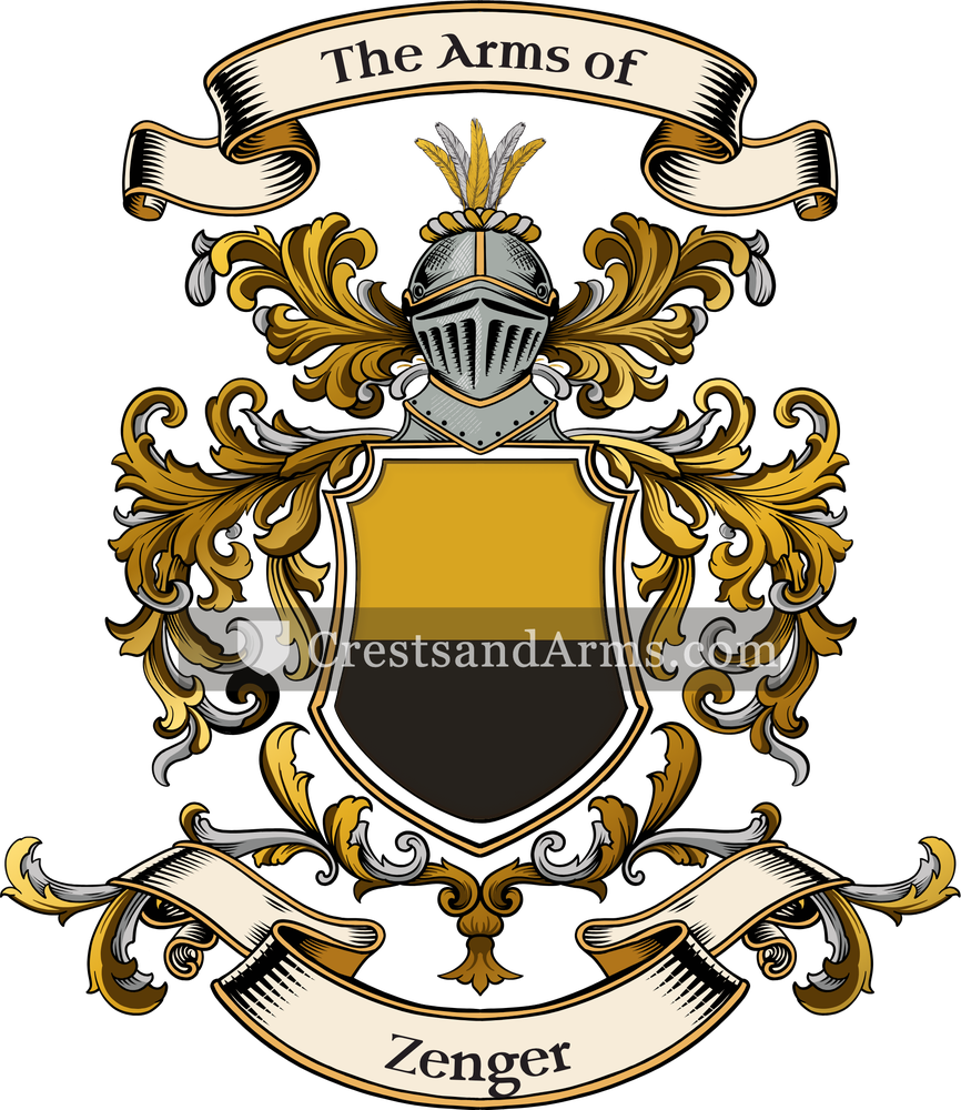 The Zenger coat of arms, drawn from the recorded blazon