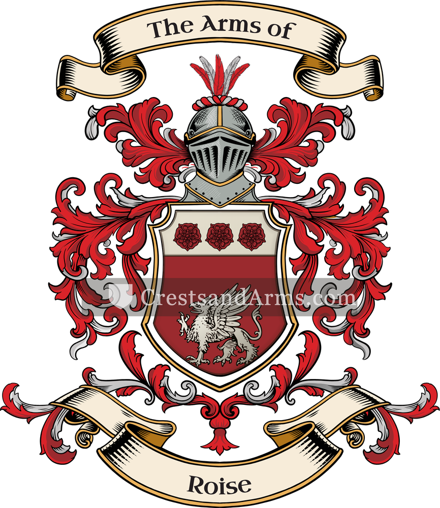 The Roise coat of arms, drawn from the recorded blazon