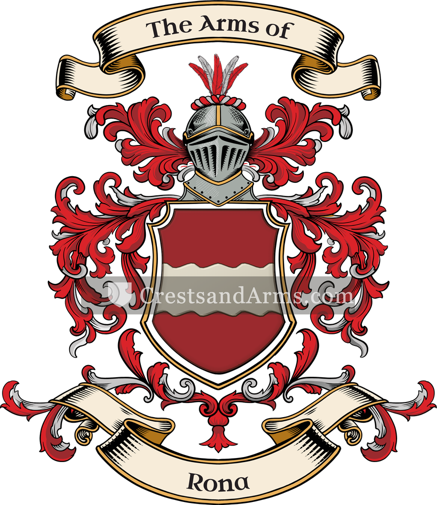 The Rona coat of arms, drawn from the recorded blazon