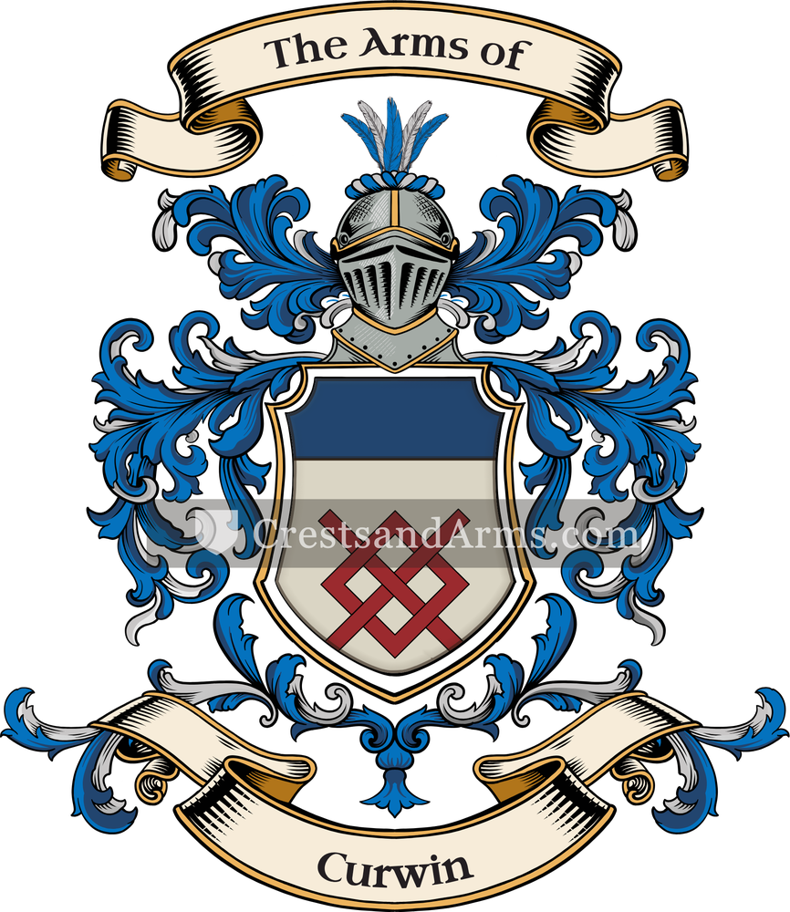 The Curwin coat of arms, drawn from the recorded blazon