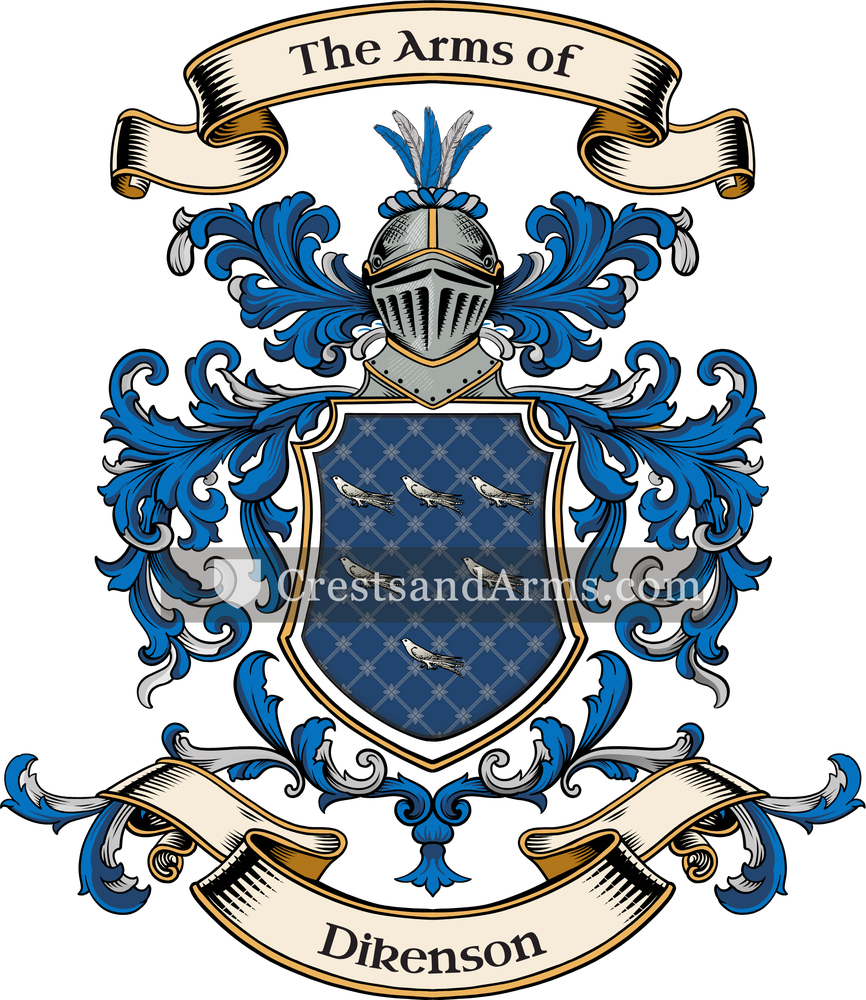 The Dikenson coat of arms, drawn from the recorded blazon