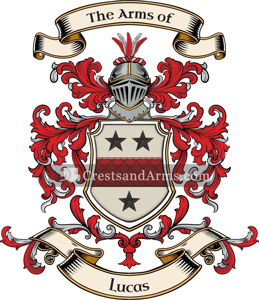 The Lucas coat of arms, drawn from the recorded blazon
