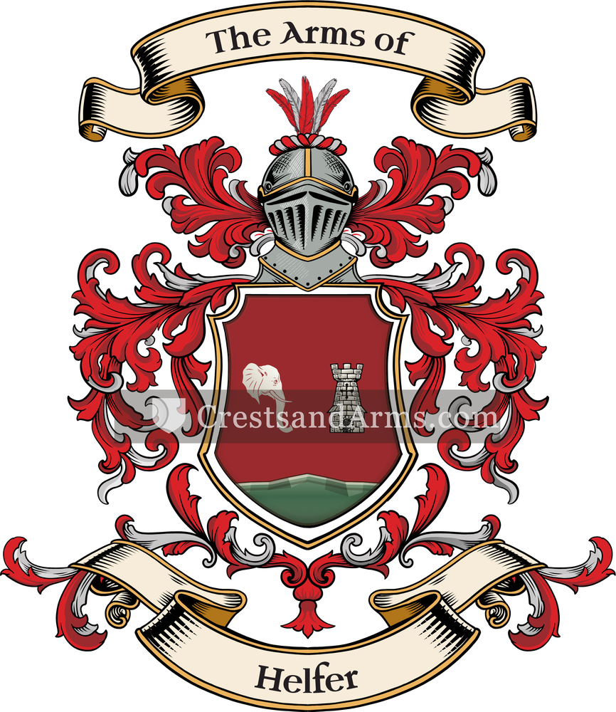 The Helfer coat of arms, drawn from the recorded blazon