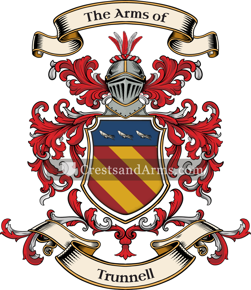 The Trunnell coat of arms, drawn from the recorded blazon