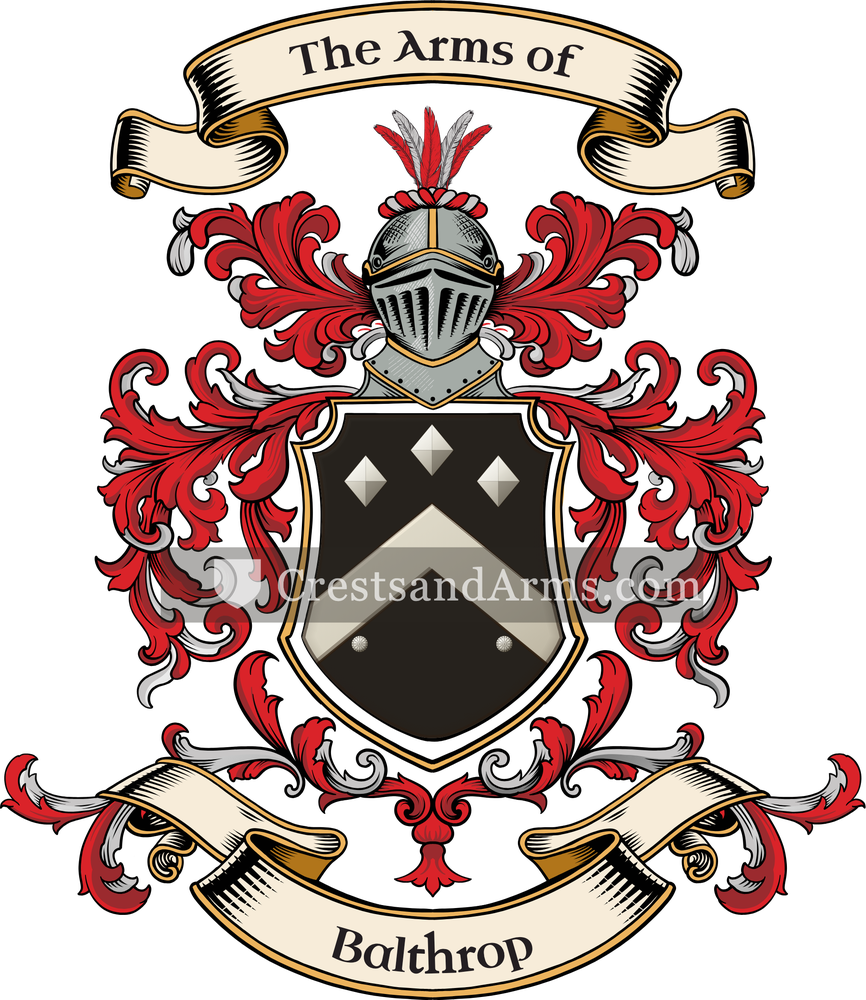 The Balthrop coat of arms, drawn from the recorded blazon