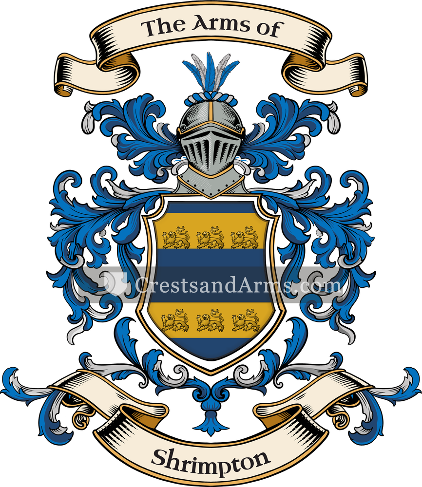 The Shrimpton coat of arms, drawn from the recorded blazon