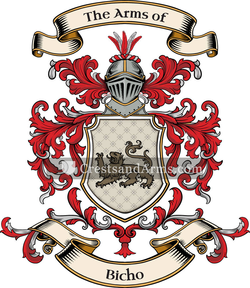 The Bicho coat of arms, drawn from the recorded blazon