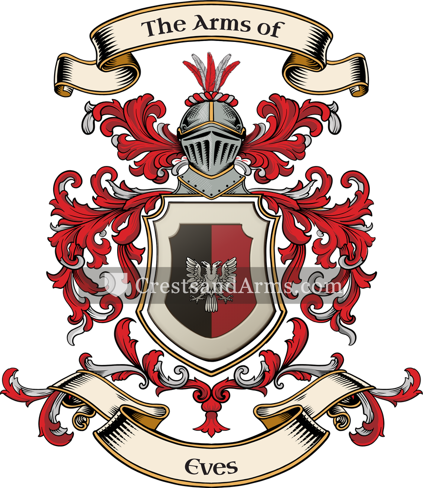 The Eves coat of arms, drawn from the recorded blazon