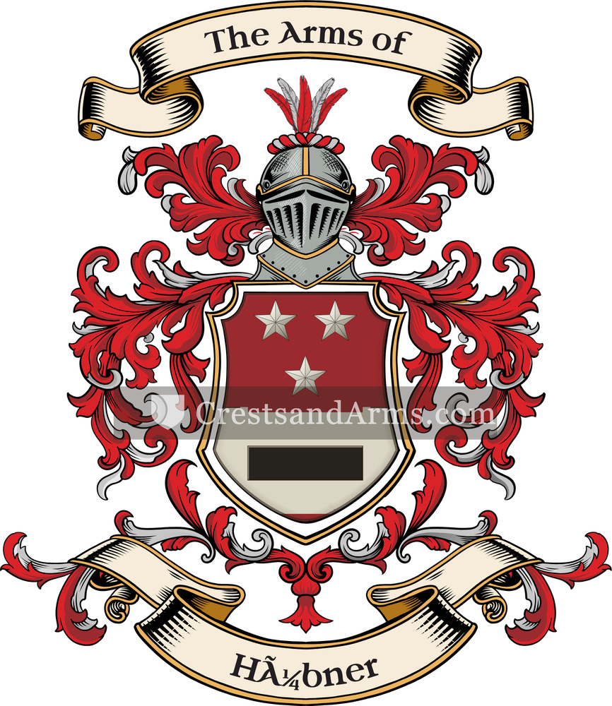 The Hübner coat of arms, drawn from the recorded blazon