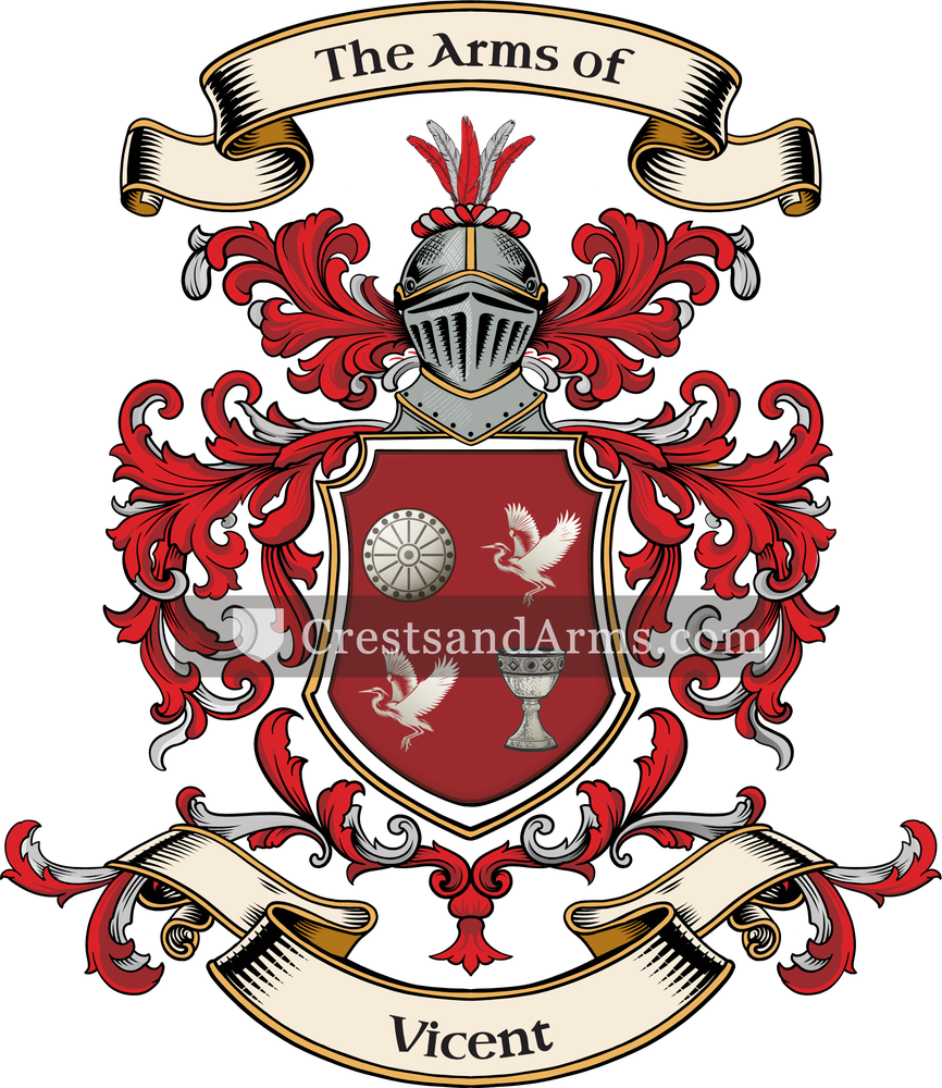 The Vicent coat of arms, drawn from the recorded blazon